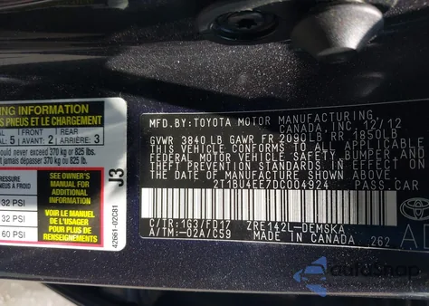 2013 Toyota Corolla S from USA, damaged, VIN 2T1BU4EE7DC004924